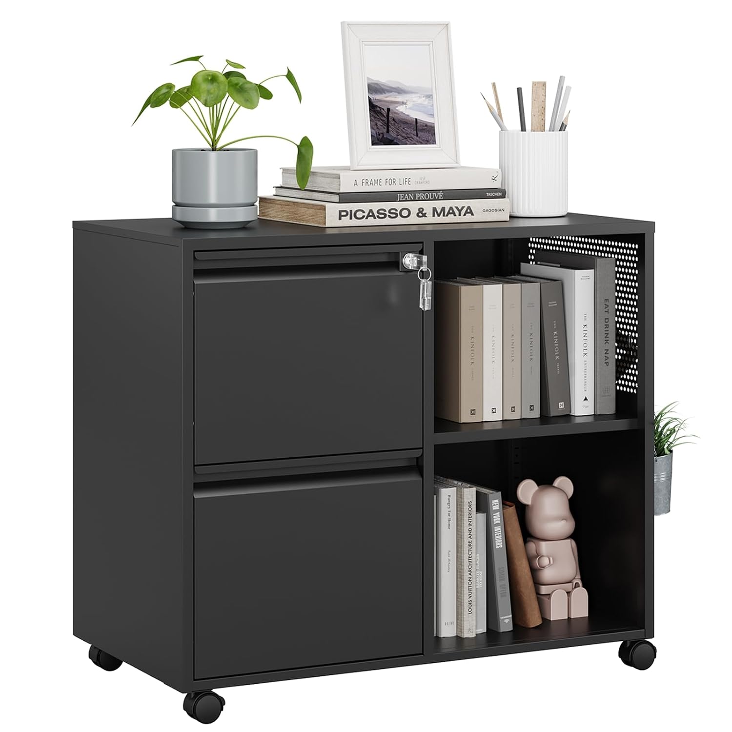 File Cabinet Lateral - Armário de Arquivo Metálico com Fechadura,